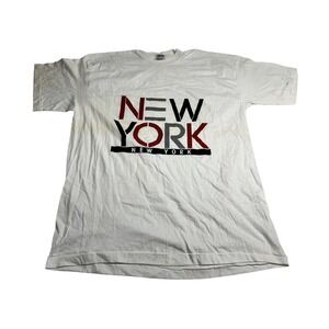 Vintage Single Stitch New York,‎ New York T-Shirt Stencil Spell Out White Sz XL